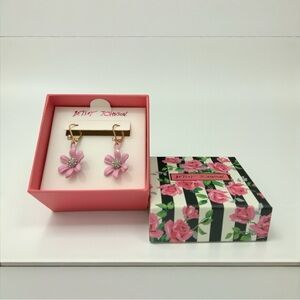 Betsey Johnson Blush Pink Flower Drop Earrings with a pave crystal center - $38